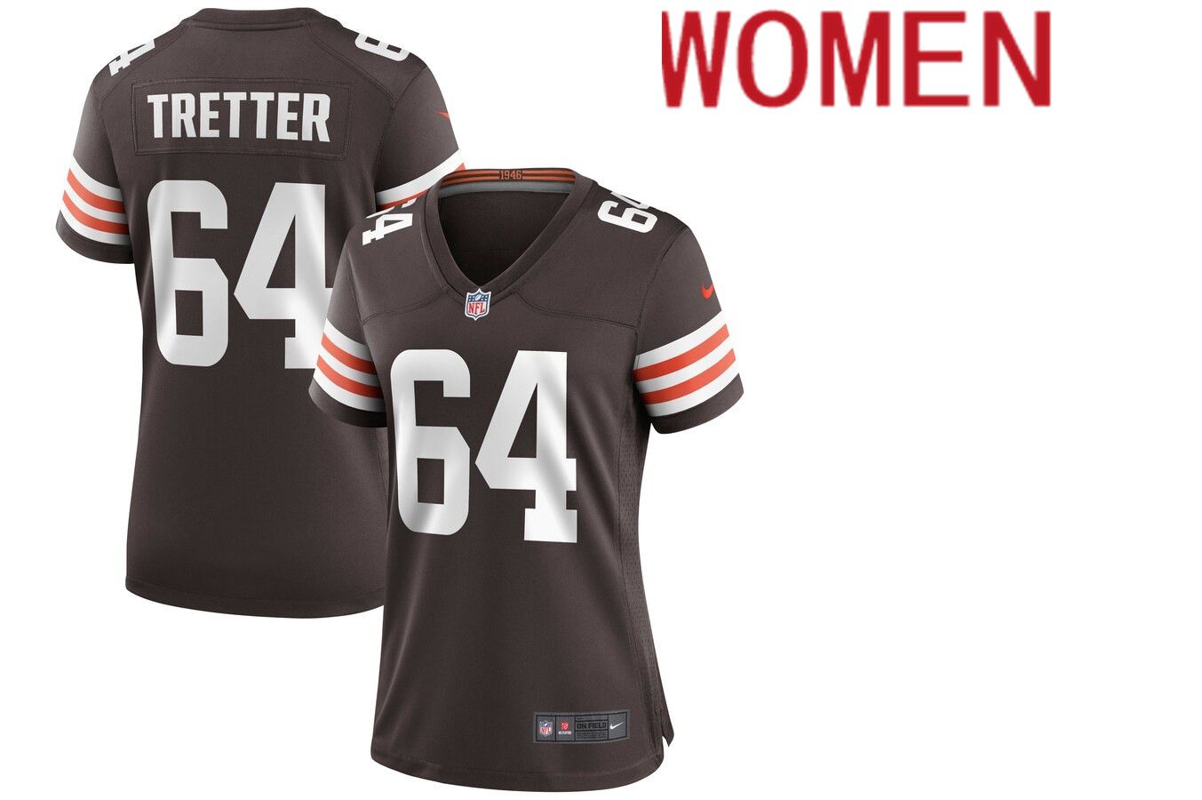 Women Cleveland Browns #64 JC Tretter Nike Brown Game NFL Jersey->women nfl jersey->Women Jersey